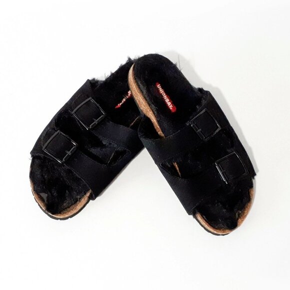 NWOT Unionbay black faux fur faux suede sandals - Picture 6 of 15